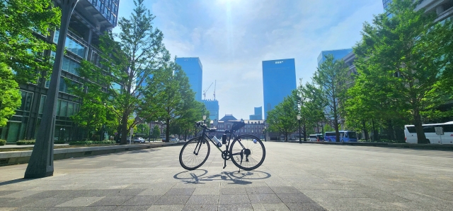 道の真ん中に自転車
